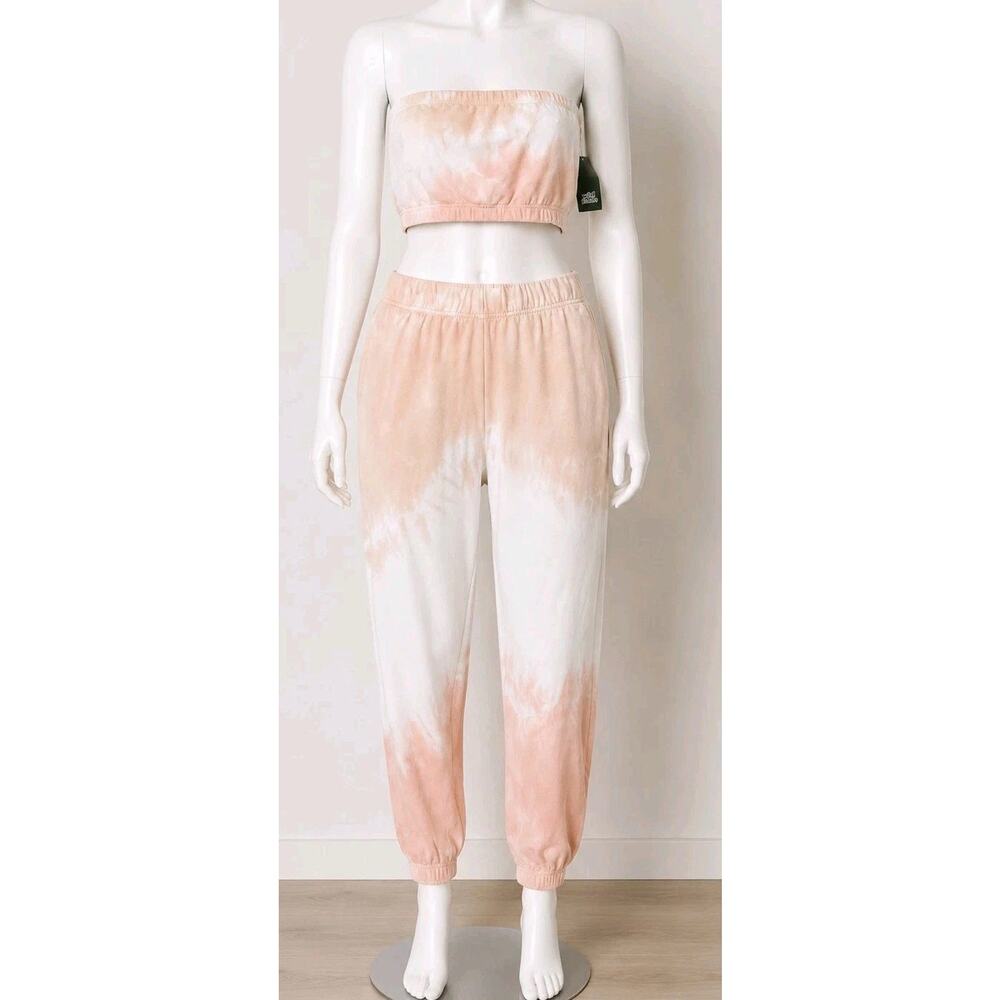 Wild Fable Tie Dye Jogger Tube Crop Top Set Women S Pink White Tan Sweatpants